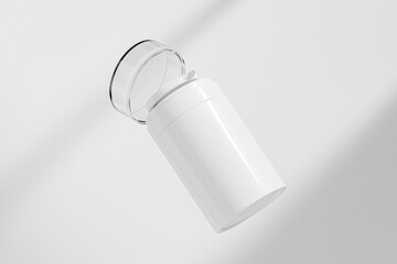 Pump cosmetic bottle mockup, double wall acrylic cream pump container, luxury cylindrical lotion bottle with clear cap, acrylic skincare Packaging with pump dispenser, plastic cream jar vacuum bottle