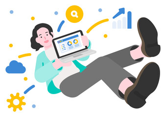 ノートパソコンを持つ女性のXDイラスト