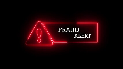 warning attention with fraud alert text icon animation glowing neon red color danger risk alert road warning sign stop error signal emergency issue sign symbol on black background	 - Powered by Adobe