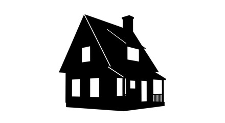 Silhouette of a Traditional Two-Story House with Chimney and Porch.