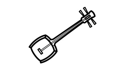 Line Drawing of a Traditional Japanese Shamisen.