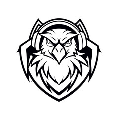 logo with eagle head wearing headphone logo vector art