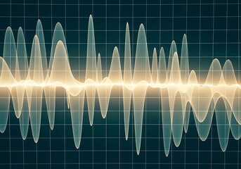 Abstract digital sound waveform visualization with futuristic grid overlay and glowing audio spectrum. Abstract digital sound waveform visualization with futuristic grid overlay 