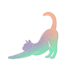 Graceful cat stretching with a vibrant pastel gradient, embodying comfort and tranquility in a clean, modern style.