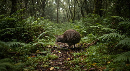 Naklejka premium Wildlife Shot of Kiwi in Natural New Zealand Setting