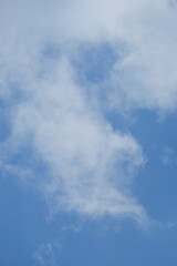 Soft white clouds drifting across a bright blue sky, creating a serene atmosphere, ideal for backgrounds or nature-themed designs with copy space