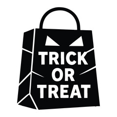 Stylized Halloween Trick or Treat Bag Silhouette with Triangle Eyes and Fun Typography for Spooky Holiday Celebrations