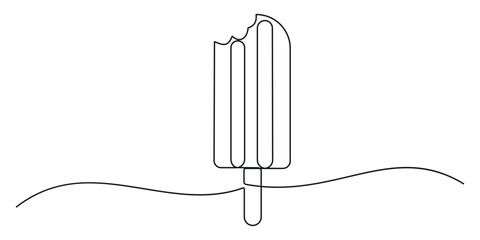Ice cream bar continuous one line drawing vector illustration, One continuous line drawing of fresh ice cream stick.