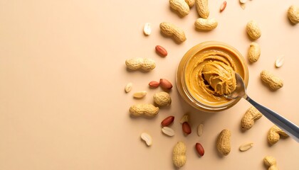 Enjoying creamy peanut butter spread over nuts on a simple countertop