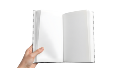 Hand Holding Open Blank Book Cut Out PNG.