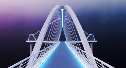 Modern Futuristic Bridge with Led Lighting and Unique Arch Design in Night Scene