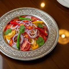 Sliced ​​Onions, Chilies and Tomatoes
