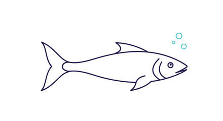 Obraz premium Simple line drawing of a fish swimming in water with bubbles illustrating aquatic life movement and nature