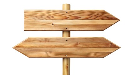 Fototapeta premium Wooden Signpost with Two Arrows Pointing in Opposite Directions on White