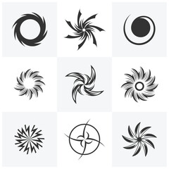 Set of Vortex logo design template. Black hole galaxy vector illustration