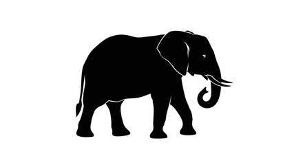 Silhouette of a Walking African Elephant with Curved Tusks.