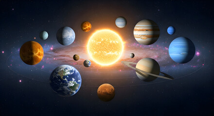 "Solar System Illustration – Planets Orbiting the Sun in Outer Space"