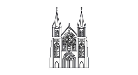 Fototapeta premium Ornate Gothic Cathedral Facade with Twin Spires and Rose Window.