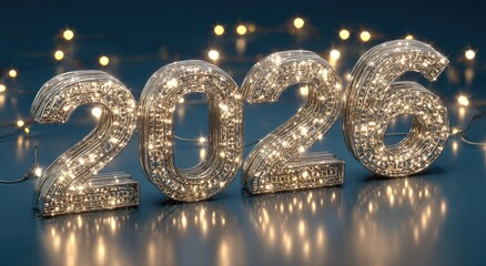 3D numbers 2026, sparkling lights