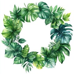 Naklejka premium Tropical leaves wreath watercolor style
