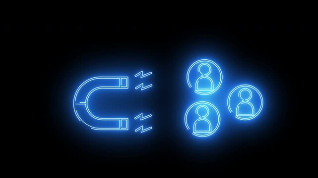 magnet icon that attracts people icon with neon effect