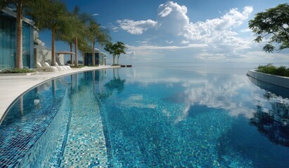 Obraz premium Infinity pool overlooking a tranquil body of water