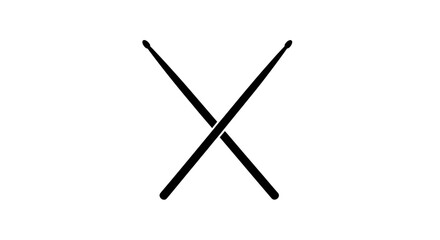 Crossed Pair of Black Wooden Drumsticks.
