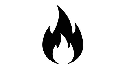 A simple black silhouette of a stylized fire flame, a classic icon for heat and energy.