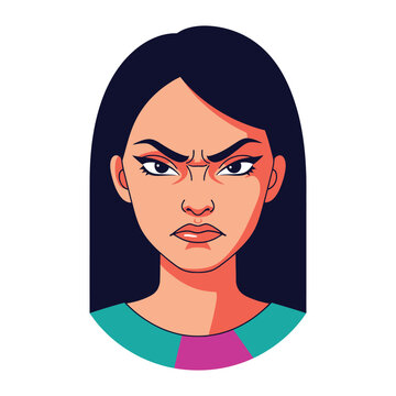 Angry Expression: A striking illustration captures a woman's face contorted in anger, embodying frustration, rage, and discontent, rendered in vivid and bold artistic style.