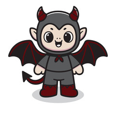 Cute demon kid vector cartoon character. Kid in halloween costume.