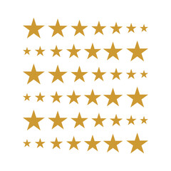 A pattern of gold stars in varying sizes arranged in six horizontal rows on a white background.