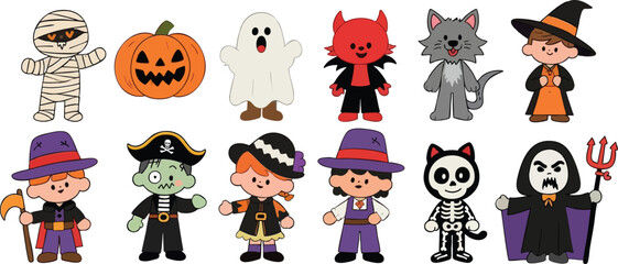 Adorable Halloween character collection for spooky fun designs and festive holiday projects, get your creative fright on