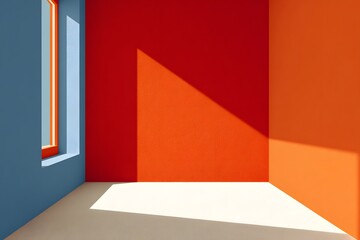 Obraz premium Blue red orange room with window and light interior