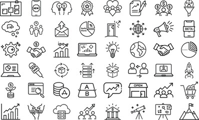 Collection of hand drawn business icons representing growth and strategy