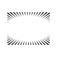 Abstract black and white graphic featuring radiating lines converging towards a central rectangular void, creating a burst effect.