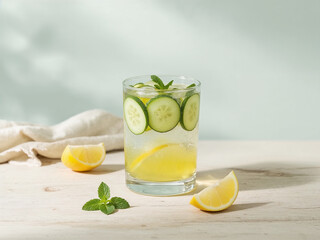 Fototapeta premium Refreshing Cucumber and Lemon Infused Water with Mint