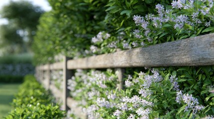 Lush flowers bloom along a wooden fence, enhancing a sustainable backyard habitat for pollinators