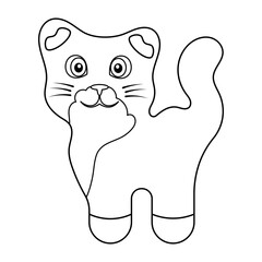 Cute Cartoon Cat Outline Vector Illustration. The cat has a large rounded head with two cute ears, expressive wide eyes and a small smiling mouth.