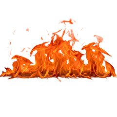 Realistic fire element with blazing flames and orange hues isolated on white for design white background
