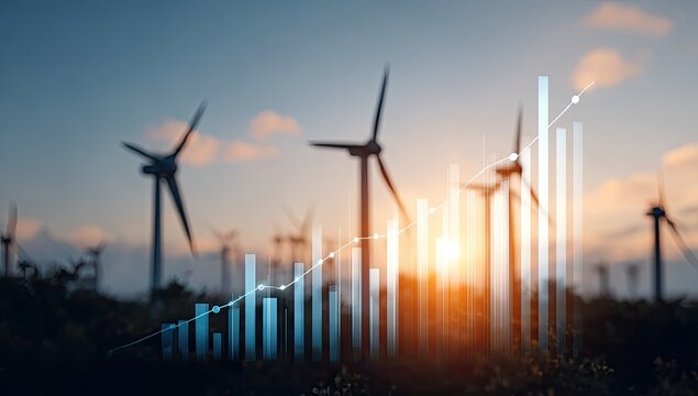 Wind farm with rising bar graph - Powered by Adobe