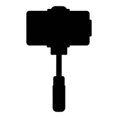 Black silhouette of a selfie stick with smartphone holder for mobile photography and vlogging
