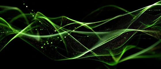 Vibrant green digital abstract waves and motion pattern showcasing futuristic energy modern technology sleek design dynamic visual effects and innovative concepts