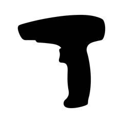 Black silhouette of a handheld barcode scanner for retail point of sale and inventory tracking