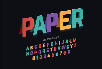Paper, 3d alphabet with colors letters and numbers vector illustration logo design font for brands