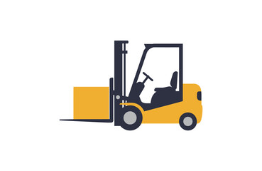 Forklift truck lifting a box in flat design vector illustration