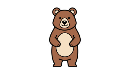 Cartoon Brown Bear Standing Upright with Paws at Belly.