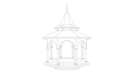Detailed Line Art Illustration of a Gazebo Structure.