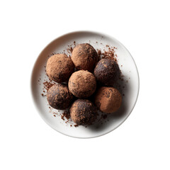 Overhead Shot of Delicious Chocolate Truffles Dusted with Cocoa Powder on a White Plate