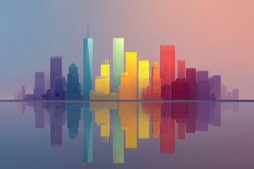 Colorful Abstract City Skyline Reflection
