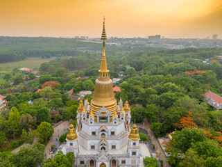 Aerial view of Buu Long Pagoda in Ho Chi Minh City. A beautiful buddhist temple hidden away in Ho Chi Minh City at Vietnam. Travel and landscape concept